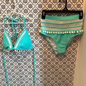 Pink Lily Aqua Bikini with Pom Pom Trim